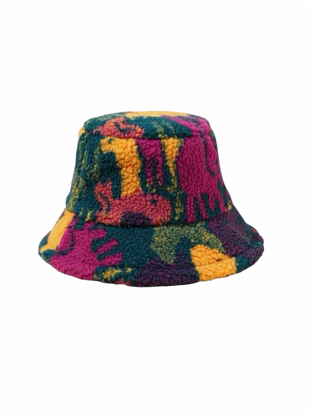 Colorful Faux Sherpa Patterned Bucket Hat NWOT
